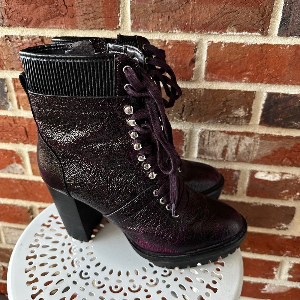 Vince Camuto Dark Plum Lace-Up Combat Boots - Picture 4 of 11
